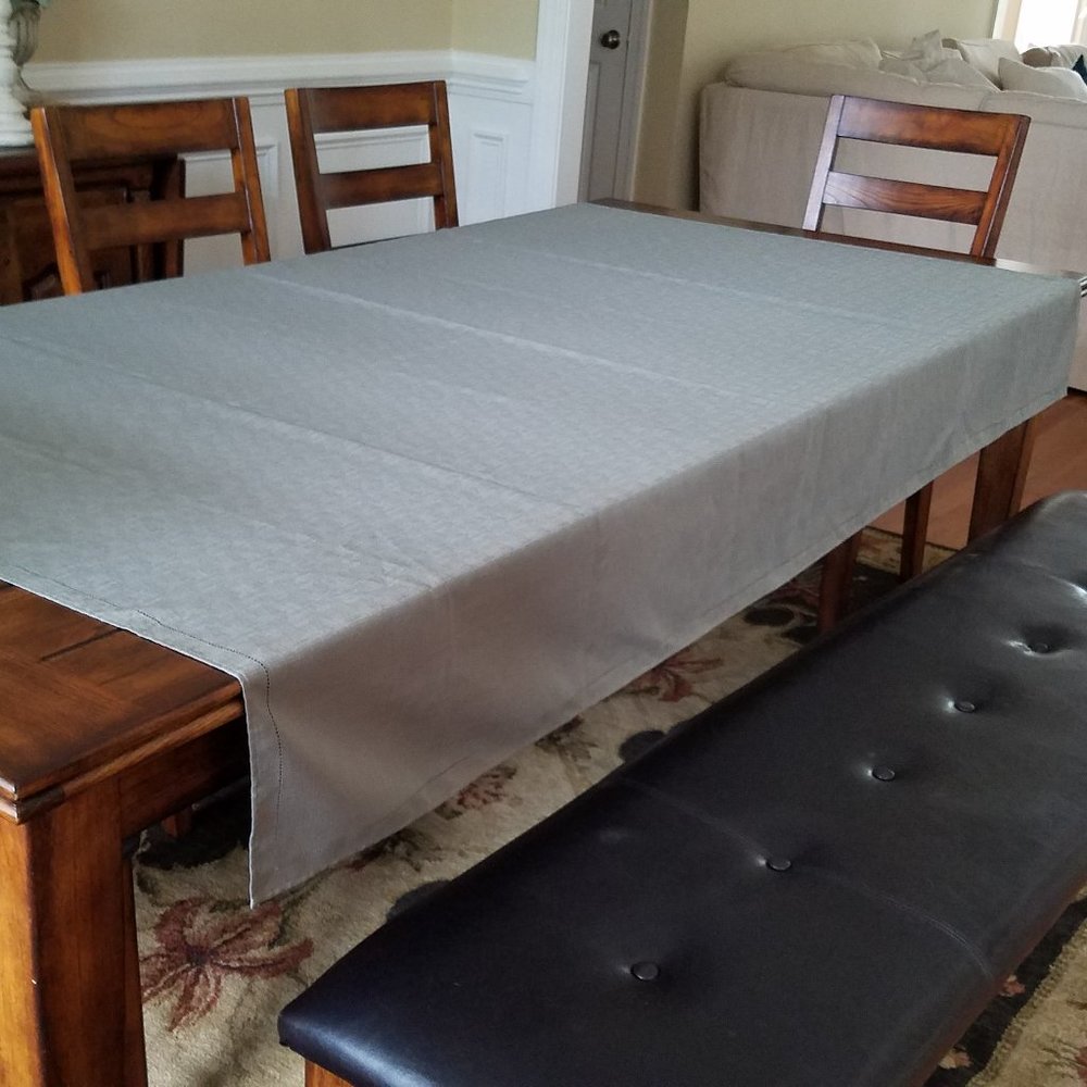 Hemstitch 100% Polyester tablecloth. Easily Cleaned and Reused. Sage Green